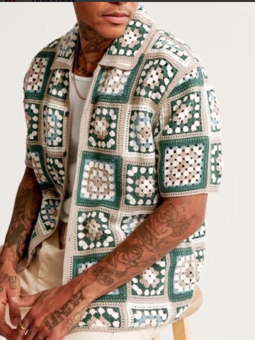 Men’s crochet Hand made granny square shirt Abercrombie and fitch size XS